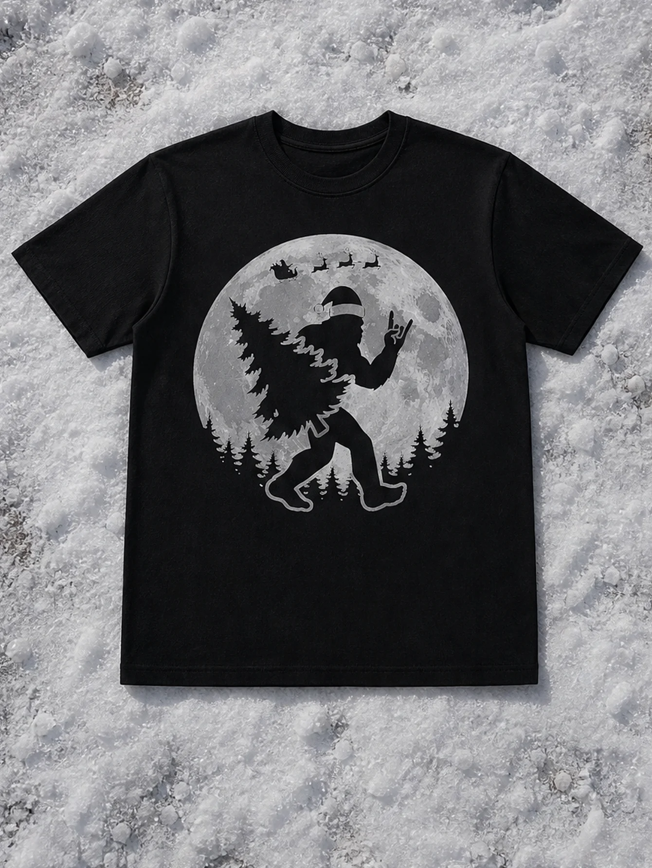 Funny Sasquatch Christmas Moon Graphic Tee Short Sleeve Crew Neck Soft Relaxed Fit Top for Men