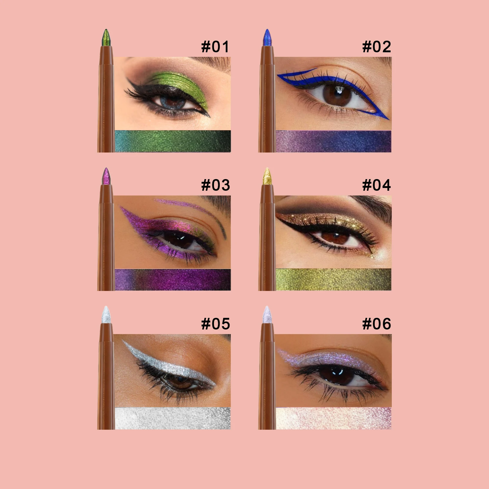 Supernova Multichrome Eyeliner Gel Pen Waterproof Long‑lasting Shimmer Glitter Eye Makeup for Party Daily Eye Cosmetics 6 Colors