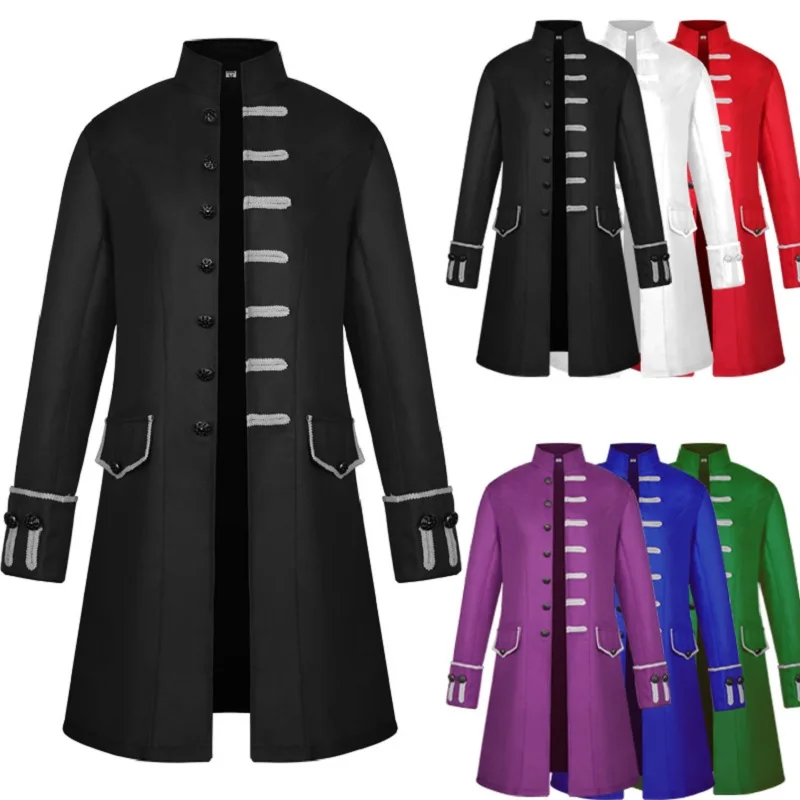 Men's Victoria Gothic Mid-length Coat Vintage Black Green Red Gentleman Evening Dinner Party Dress Jacket Halloween