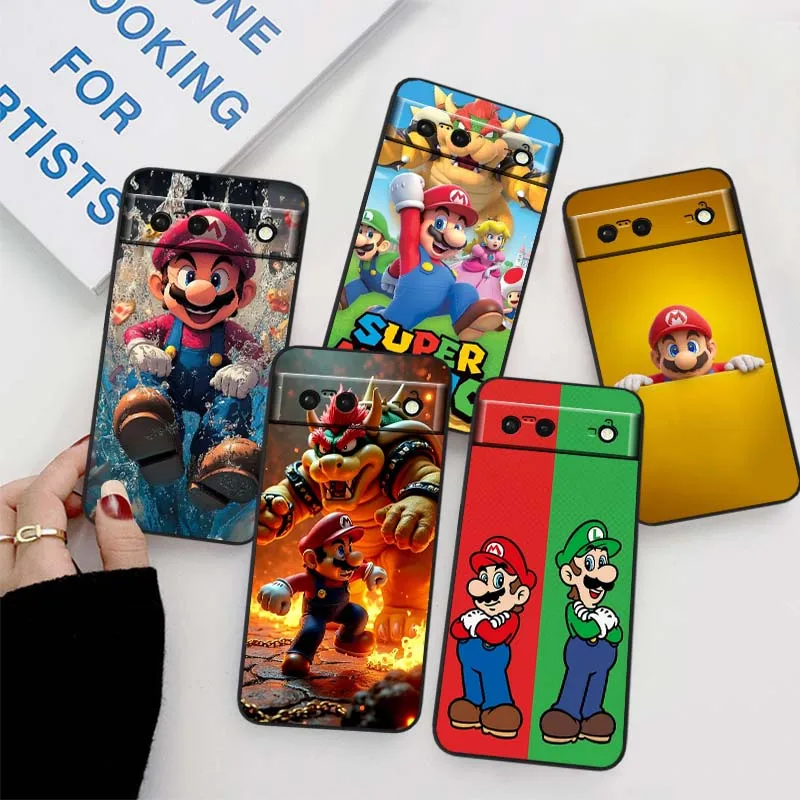 

M-Marios Popular Art Cartoon For Google Pixel 9a 9 8A 8 7 7A 6 6A Pro XL 2024 5G Black Soft TPU Silicone Cover Phone Case