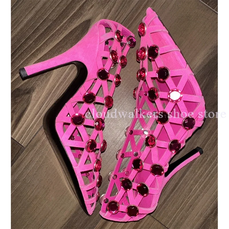 جديد تنفس جوفاء كريستال جوهرة مطعمة صندل مثير أشار تو شبكة الانزلاق على خنجر صندل موضة Slingback حذاء بسيور الظهر