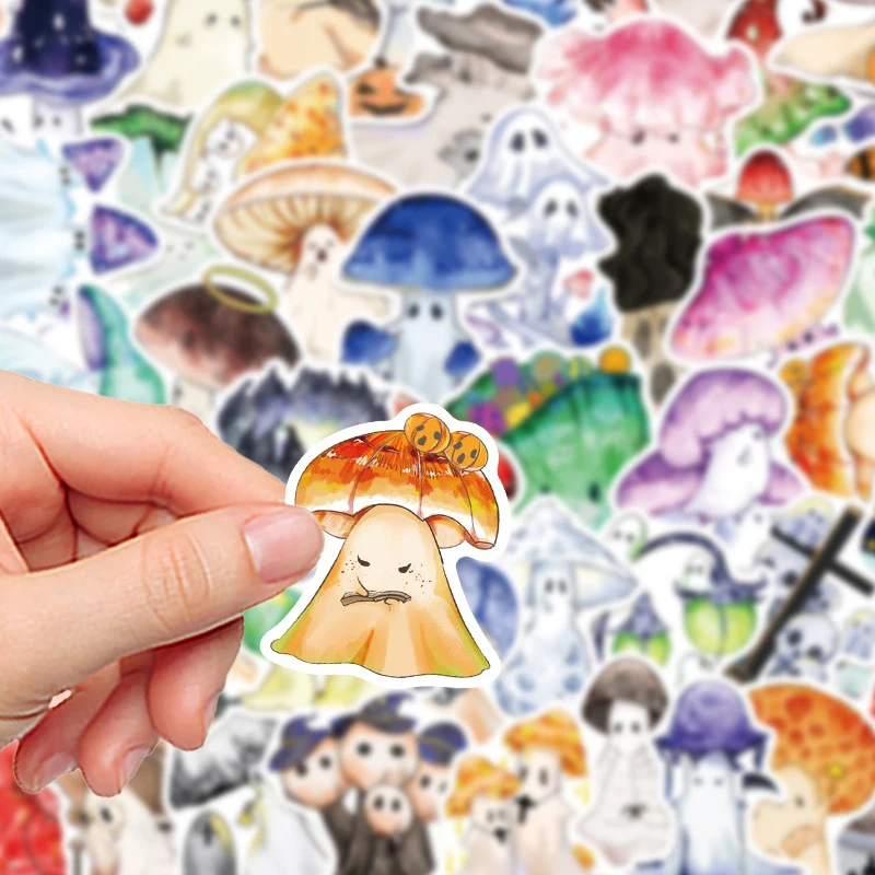 50Pcs Halloween Ghost Mushroom Stickers Waterproof DIY Decals for Phone Case Notebook Water Bottle Laptop Luggage Skateboard