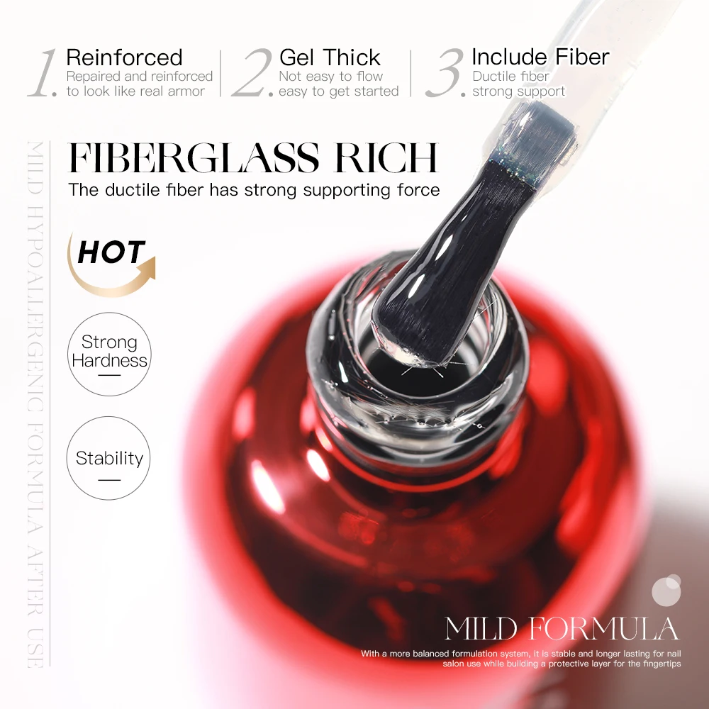 AS 15ml Fiber Rubber Base Gel For Broken Nail Repaired Fiberglass Clear Quick Buildering UV Construction Gel Soak Off Varnish