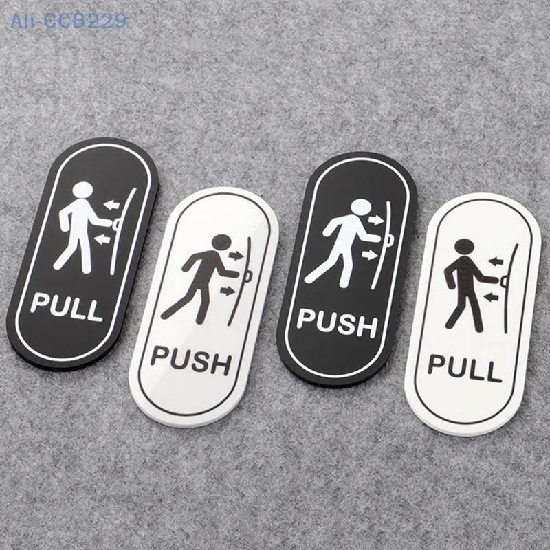 Par de placa de logotipo acrílico de 5 polegadas, porta de vidro, placa push-pull, placa de porta preta e branca, redonda, quadrada, estilo oval