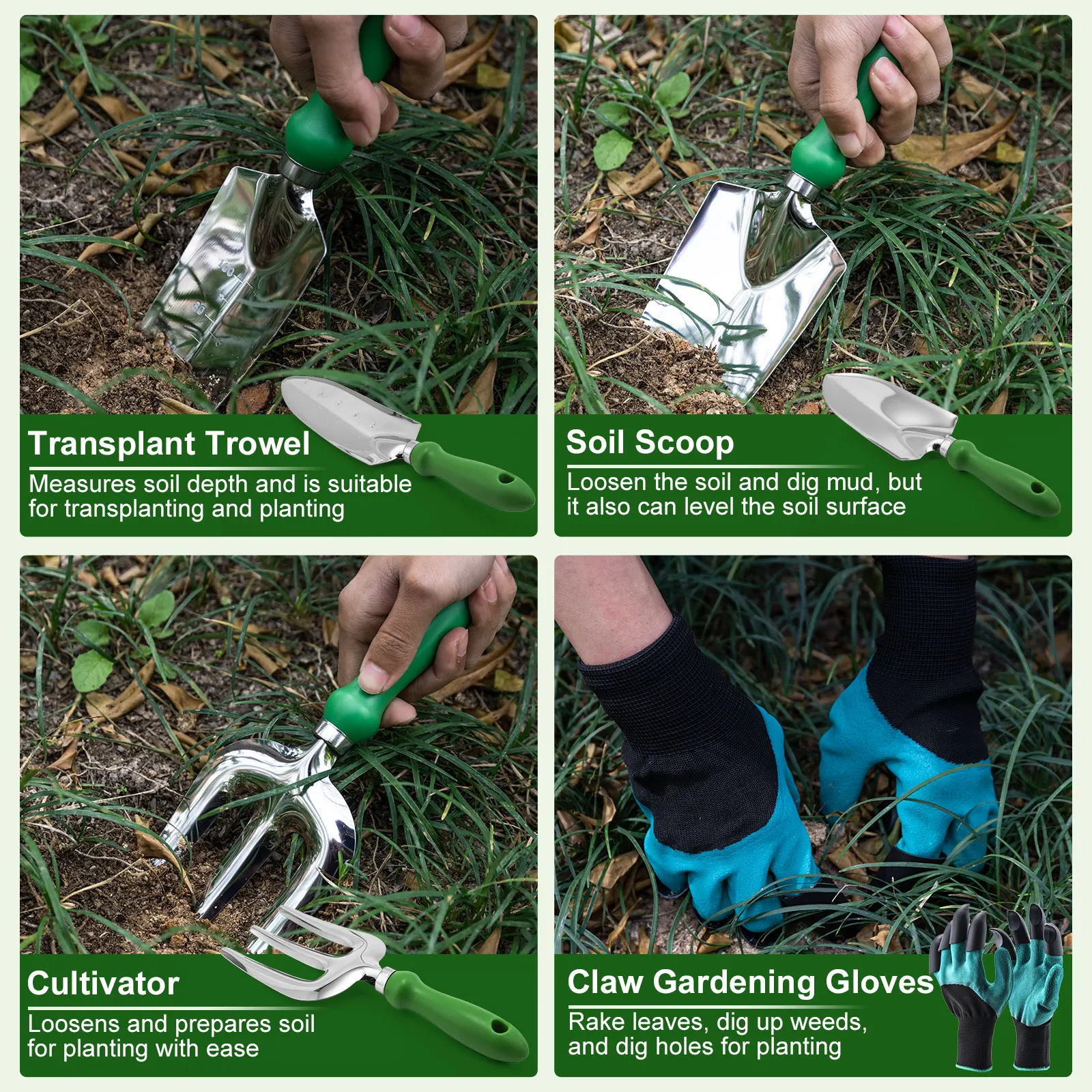 

Набор садовых инструментов Goture, 5 предметов: алюминиевые совок, грабли, лопатка для рыхления почвы, совок для суккулентов, для посадки цветов и обработки почвы