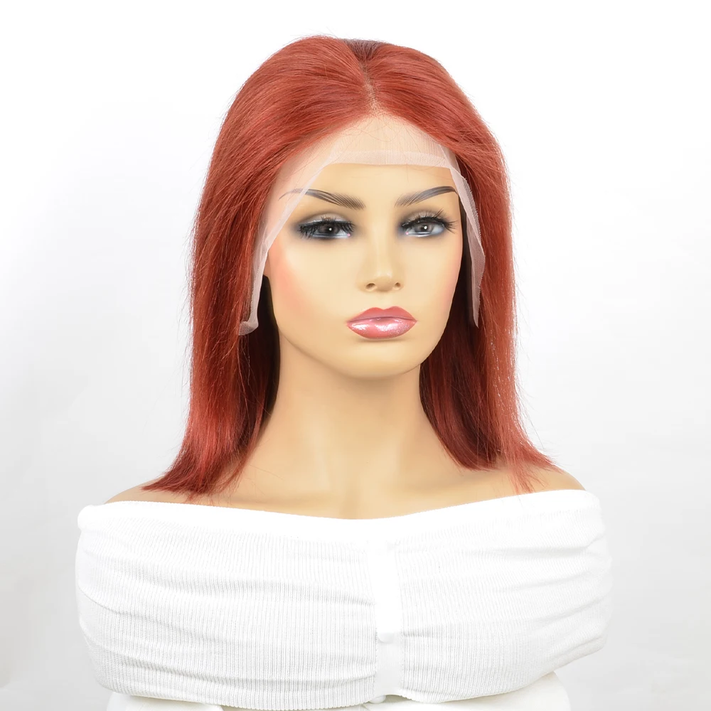 

Orange-red Straight Hair Short Bob Wig Human Hair 33# Color Straight 13x4 Lace Front Wigs Brazilian Hair for Women 12inch