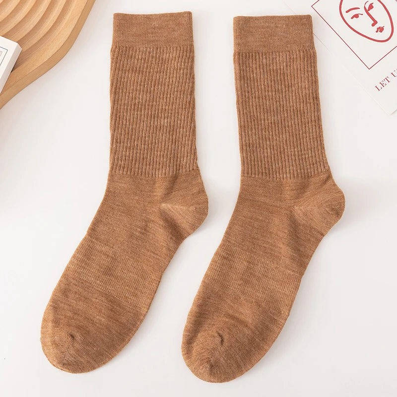 4 Pairs of Solid Color Men's Socks 100% Wool Thickened Mid-Calf Socks Autumn Winter Comfortable Skin-Friendly Knitted Wool Socks