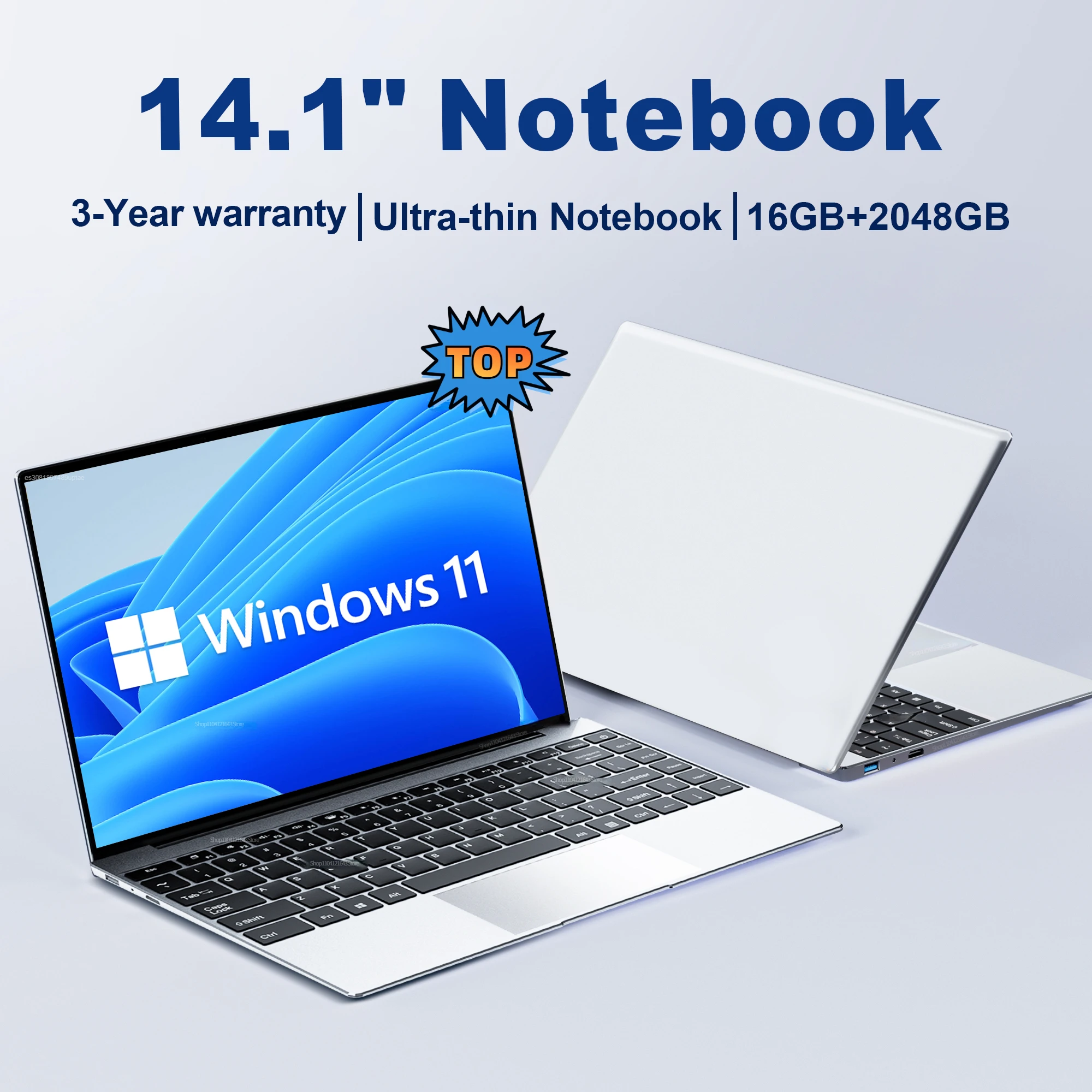 

14.1" Ultra Slim Laptop 16GB RAM 2TB SSD Intel N3700 Notebook Gamer 1920*1080 Display Office Study Computer PC Windows 11 Pro