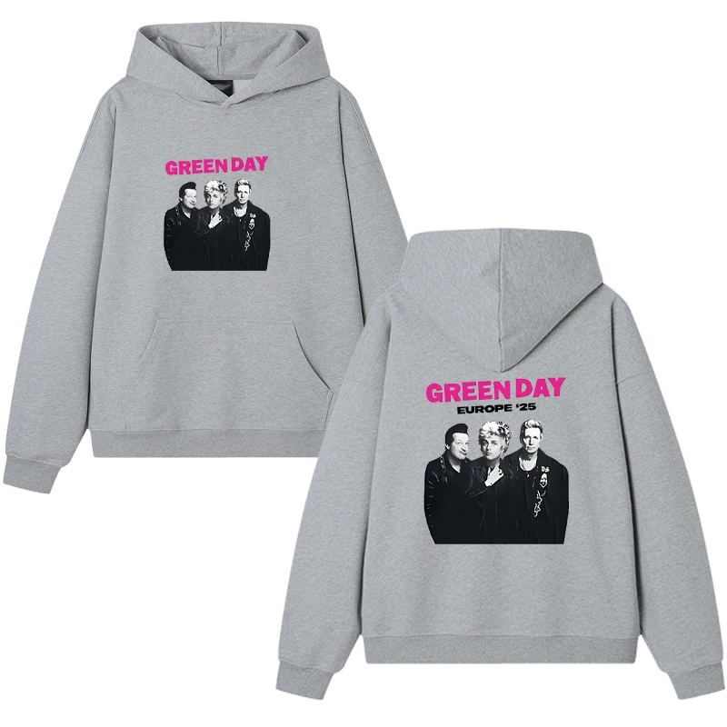 Band Green Day Europe '25 printed Hoodies Hip Hop Fashion Unisex Streetwear Hooded vintage Long Sleeve Sweatshirt Men Women