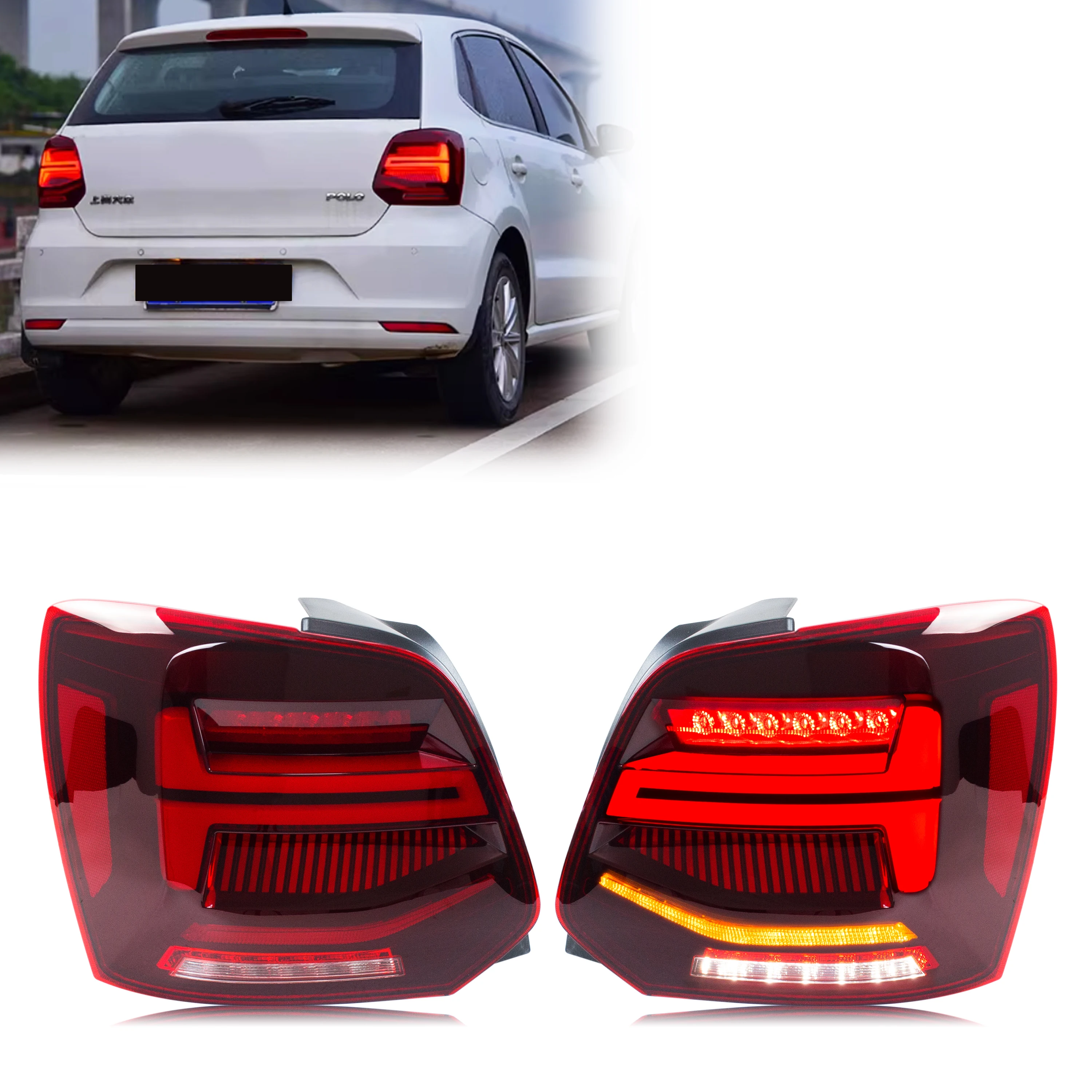 Luci Posteriori a LED per Volkswagen VW Polo 6R 6C TDI TSI GTI 2009-2017, Indicatori di Direzione Sequenziali, Gruppo Fanali Posteriori Rossi