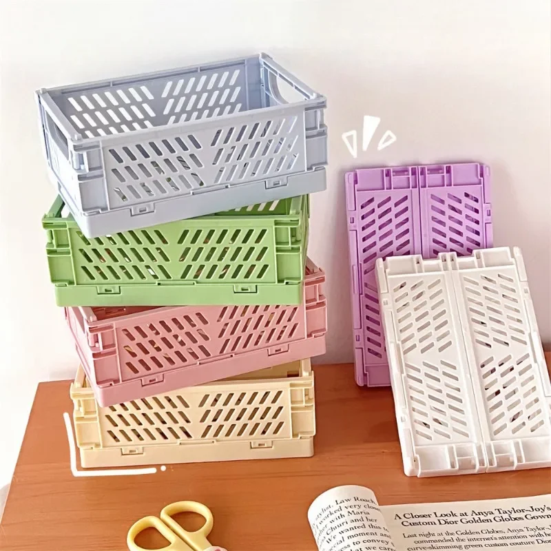 Plastic Foldable Storage Crate Folding Box Basket Stackable Cute Makeup Jewellery Toys Boxes for Storage Box Organizer Portable