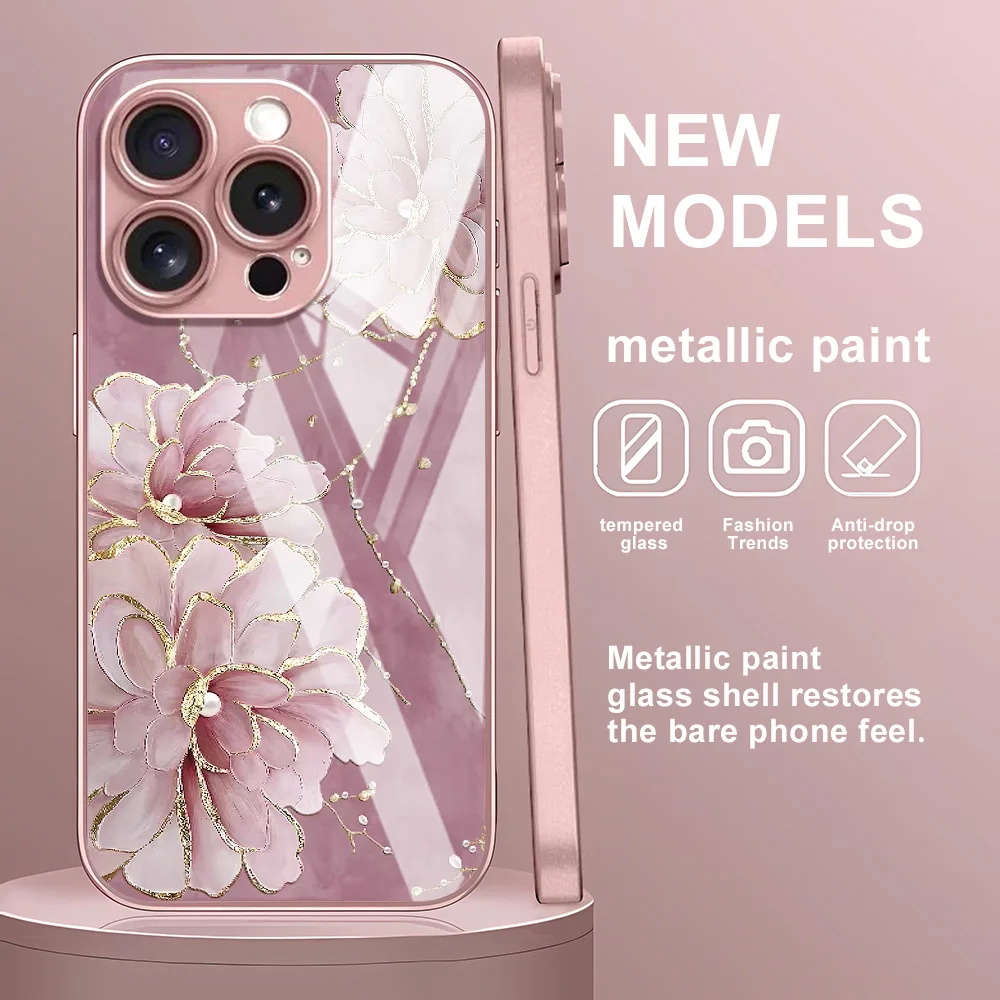 Flower Tempered Glass Case For iPhone 12 Cases iPhone 17 Pro 16 15 14 13 12 11 Pro Max Air 16 Plus X XS XR 7 8 SE2 Fundas Cover - view 5