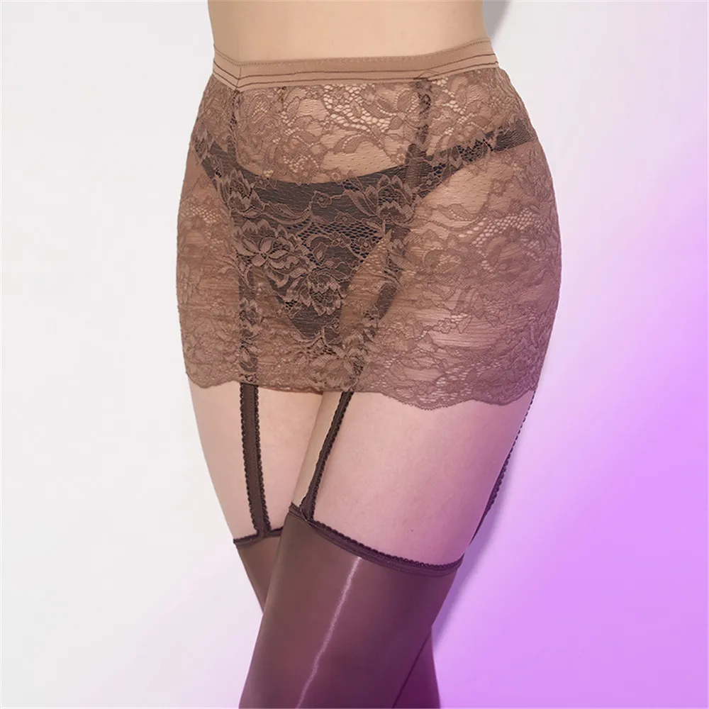 Sexy Women 2 In 1 Skirt Stockings Lace Micro Mini Tight Pencil Skirt Elastic Sweet Girl Cute Skirt With Garters Stocking