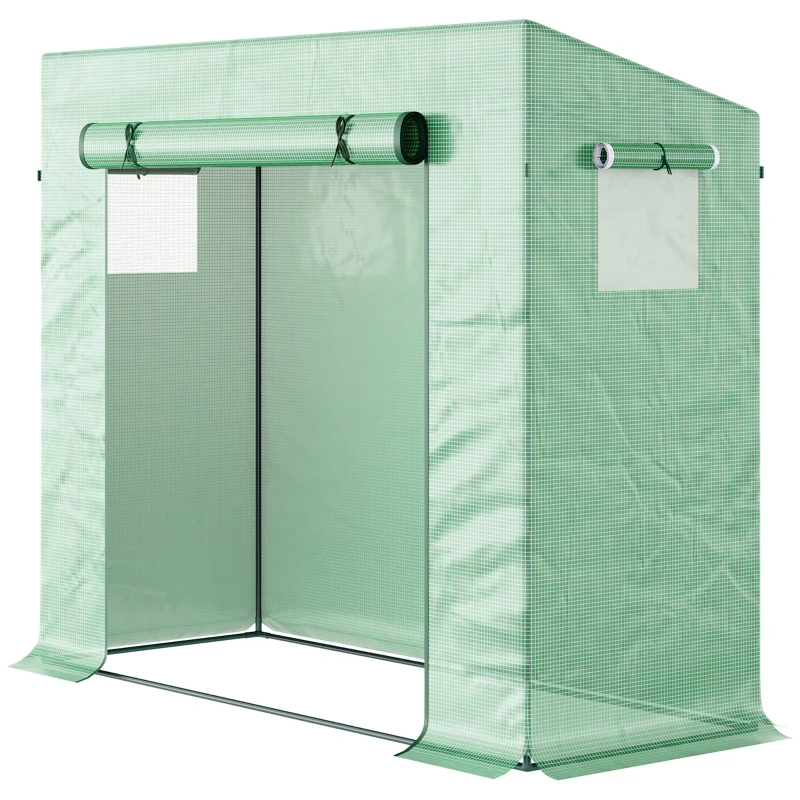 Invernadero, 200 x 76 x 168 cm, Estructura de Acero, Cubierta de Plástico, Puerta Enrollable, Ventana Lateral, para Jardín, Plantas, Verde