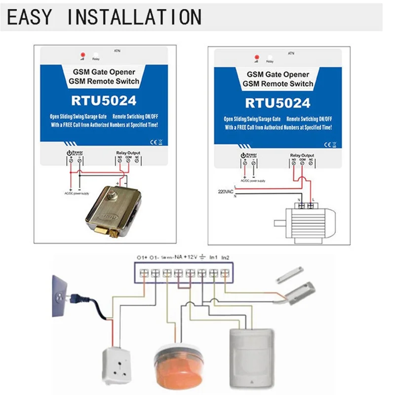 GSM Portão Abridor Interruptor De Relé, Controle Remoto Sem Fio, Porta De Acesso, Antena Longa, 850 MHz, 900MHz, 1800 MHz, 1900MHz, RTU5024