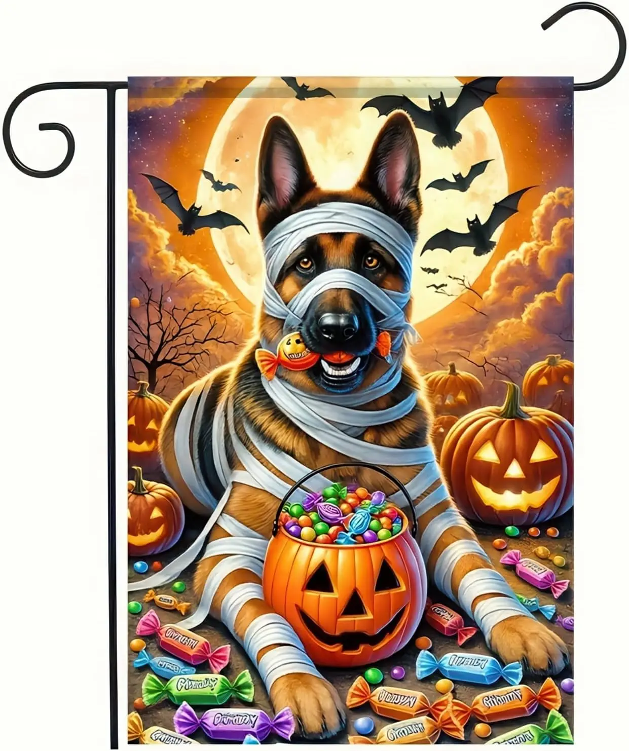 Halloween Garden Flag for Outside 12x18 Double Sided, Pumpkin German Shepherd Garden Flag Halloween Decorations for Home Out KZA