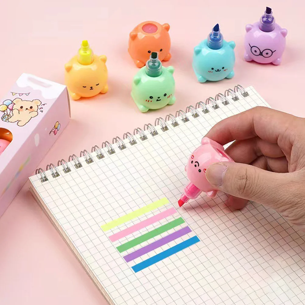 Bear Highlighter buku siswa spidol Stackable multi-fungsi pena penanda buku tempel anak