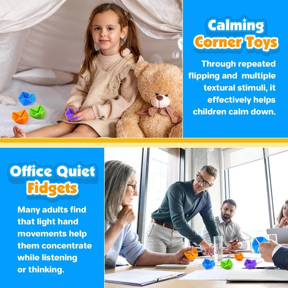 4Pcs New Silicone Fidget Sensory Toys with Textures Stress Reduce Sensory Flip Cube Calming Toys Anti-Anxiety