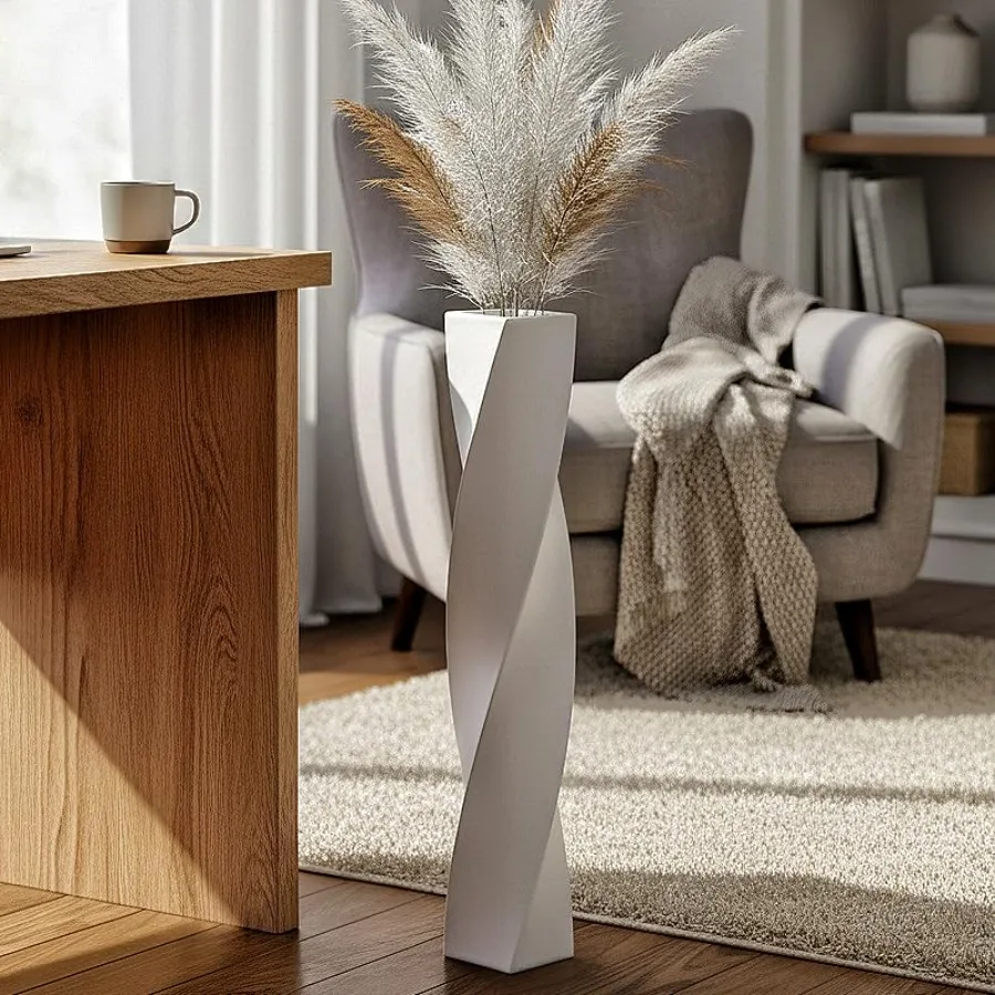 

Tall Floor Vase - ch Modern Square Twist Vases for Home Decor, Large Decorative Vase for Dried Flowers, Pampas Grass, Centerpie
