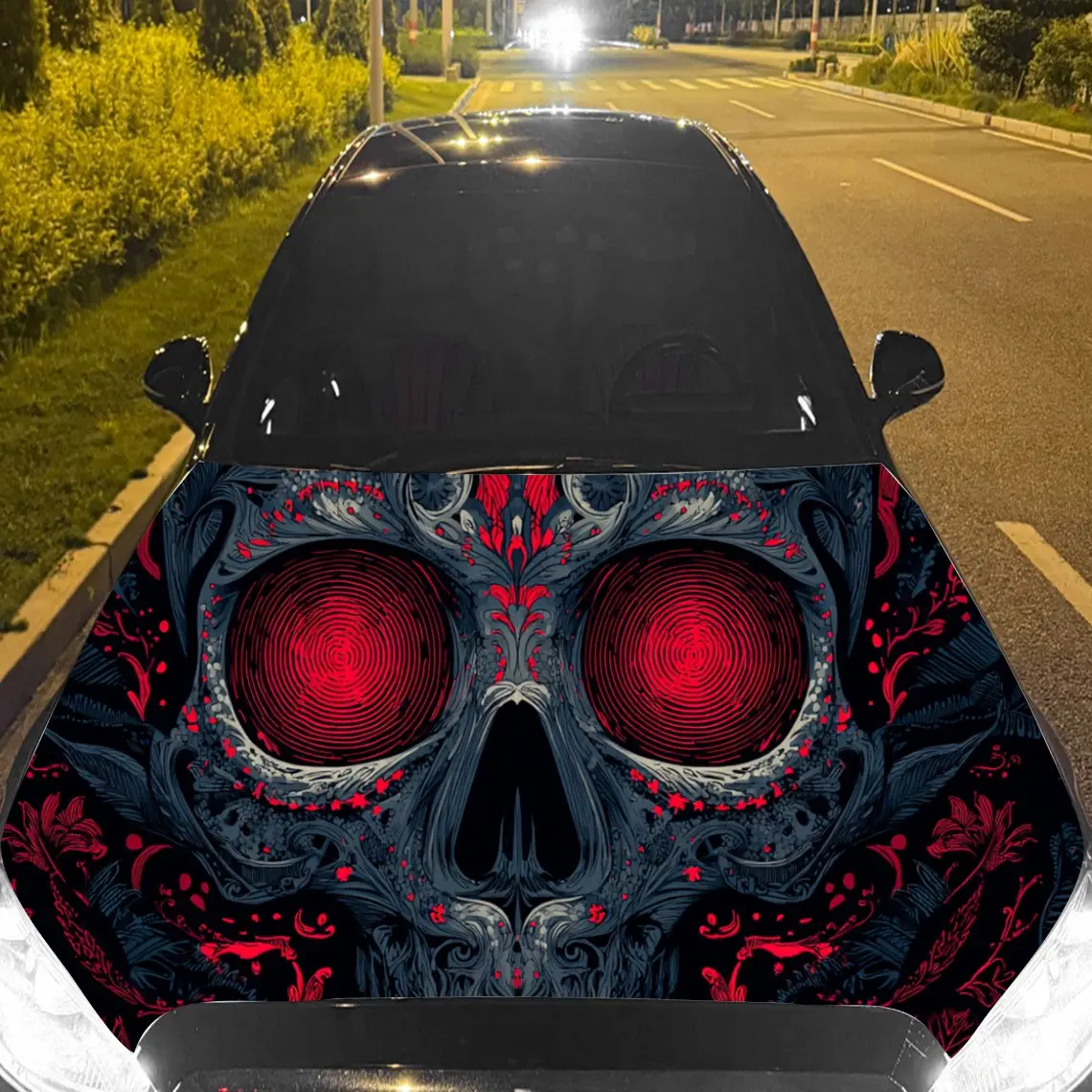 Horror Red - Eyed Skull Car Hood Stickers - Self-Adhesive, Waterproof and Durable Vinyl Wrap, Decorate And Protect Your Car, Fit