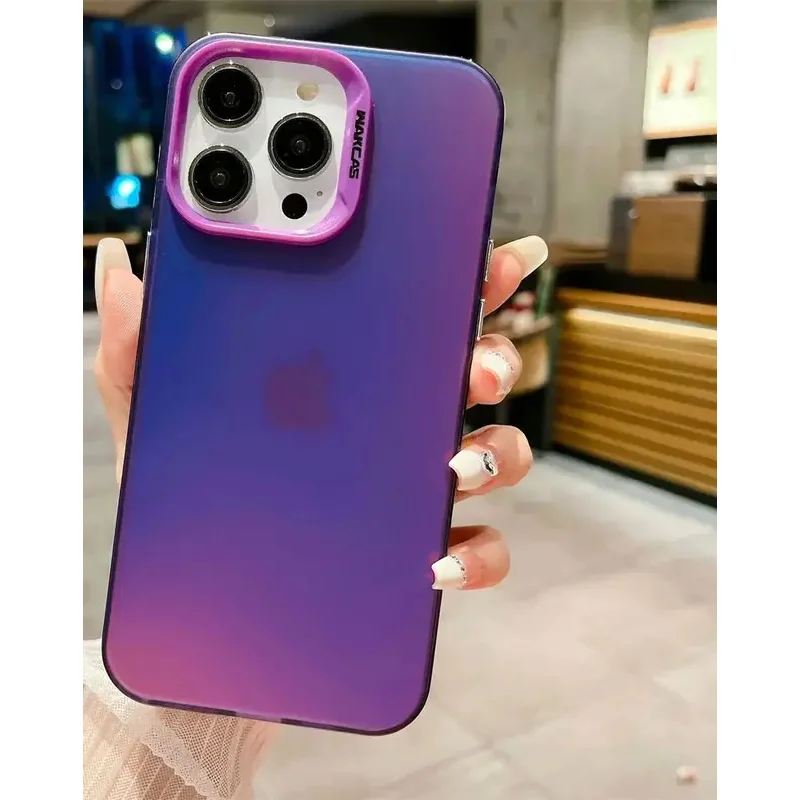 For iPhone 15 Pro 14 Plus 11 12 13 14 Pro Max Hard Acrylic Shockproof Deluxe Laser Glitter Gradient Color Clear Matte Case