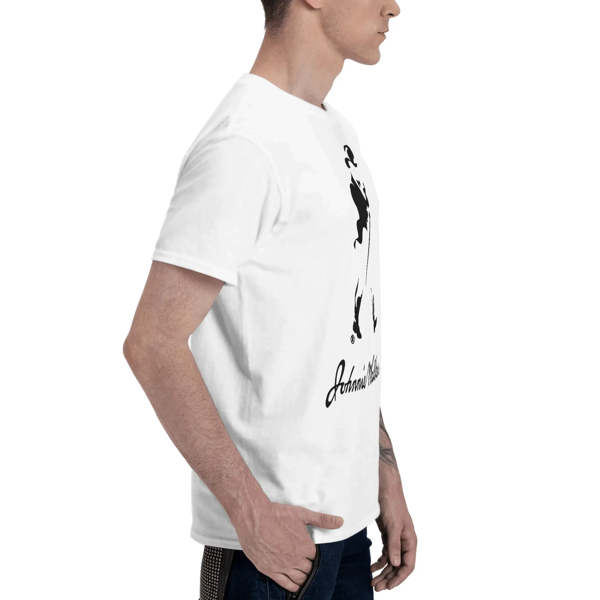 White Johnnie Walker Whisky Minimalist Reversible T-shirt Light Casual Tees