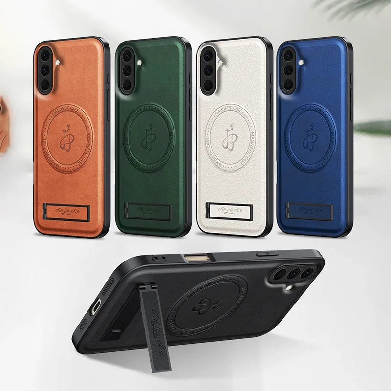 Busine Sle Leather Stand Phone Case for Samsung Galaxy S25 S24 S23 S22 FE Ultra Plus Magnetic Magsafe Shockproof Camera Cover