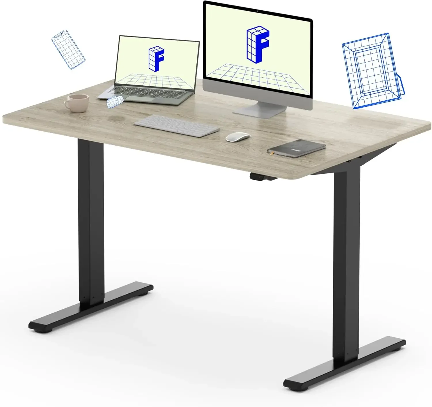 FLEXISPOT Adjustable Desk, Electric Standing Desk Sit Stand Desk (48x30, Black Frame+White Wood Grain 2 Packages)