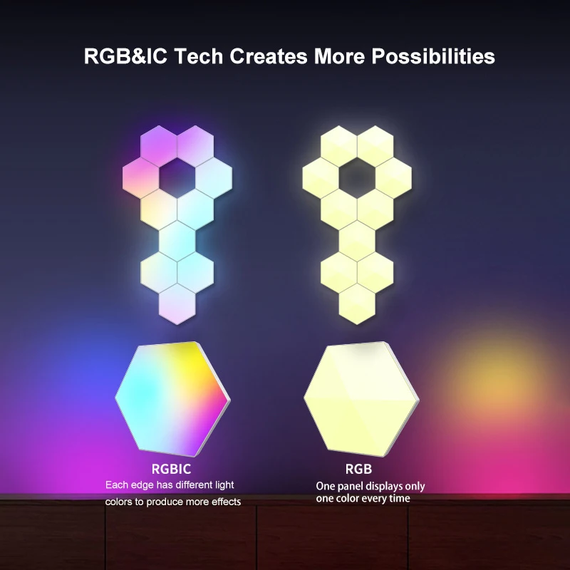 20PCS RGBIC WIFI LED Hexagon Indoor Wall Lamp APP Remote Control Night Light Computer Game Room Bedroom Bedside Decoration