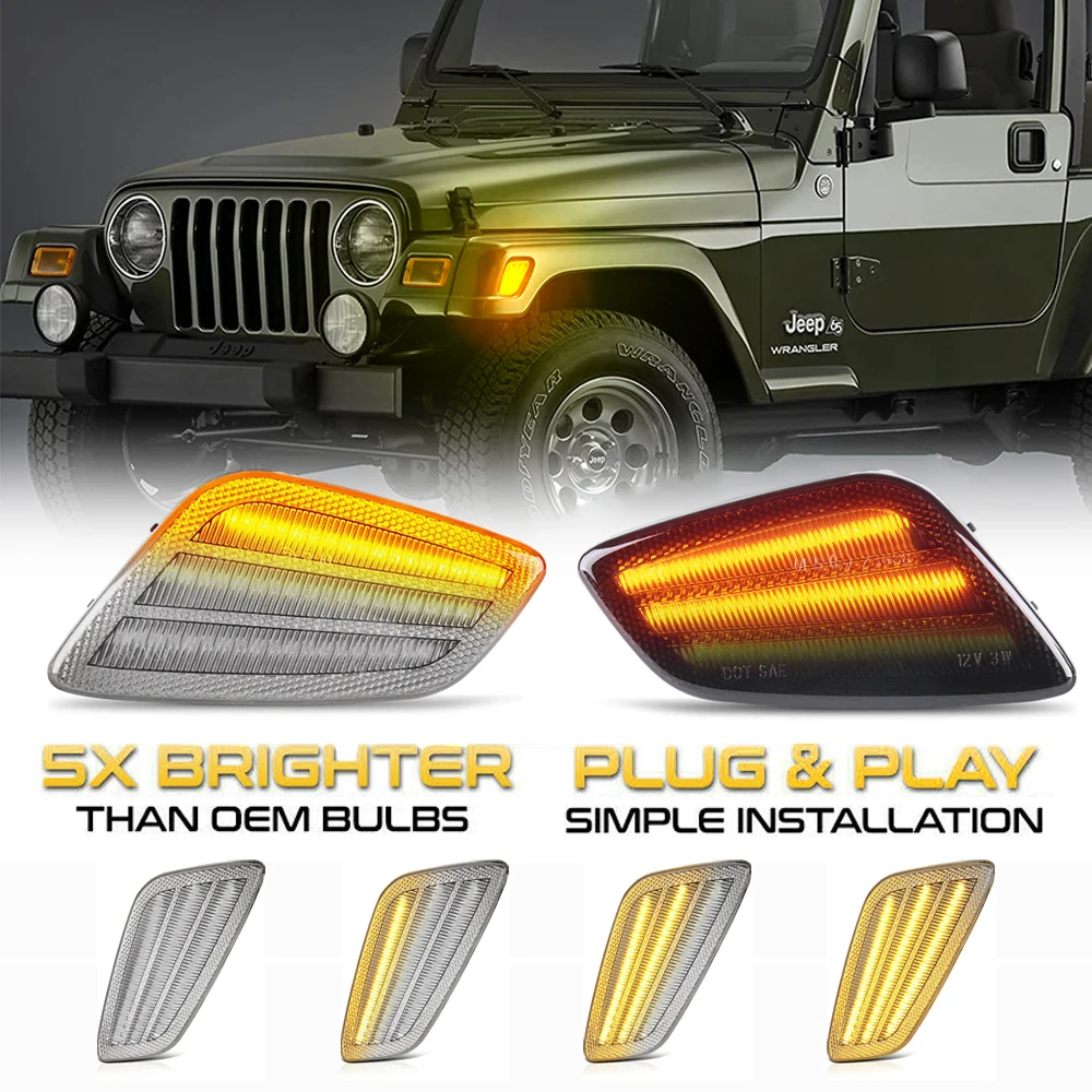 

2X Full Amber LED Front Bumper Side Marker Lights Turn Signal Blinker Lamp For Jeep Wrangler TJ Car Accessories 1997-2006 Canbus