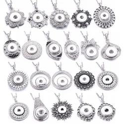 2022 New Round Snap Jewelry Necklaces Metal White Rhinestone Crystal 18mm Snap Button Necklace for Women Snaps Pendant Necklace