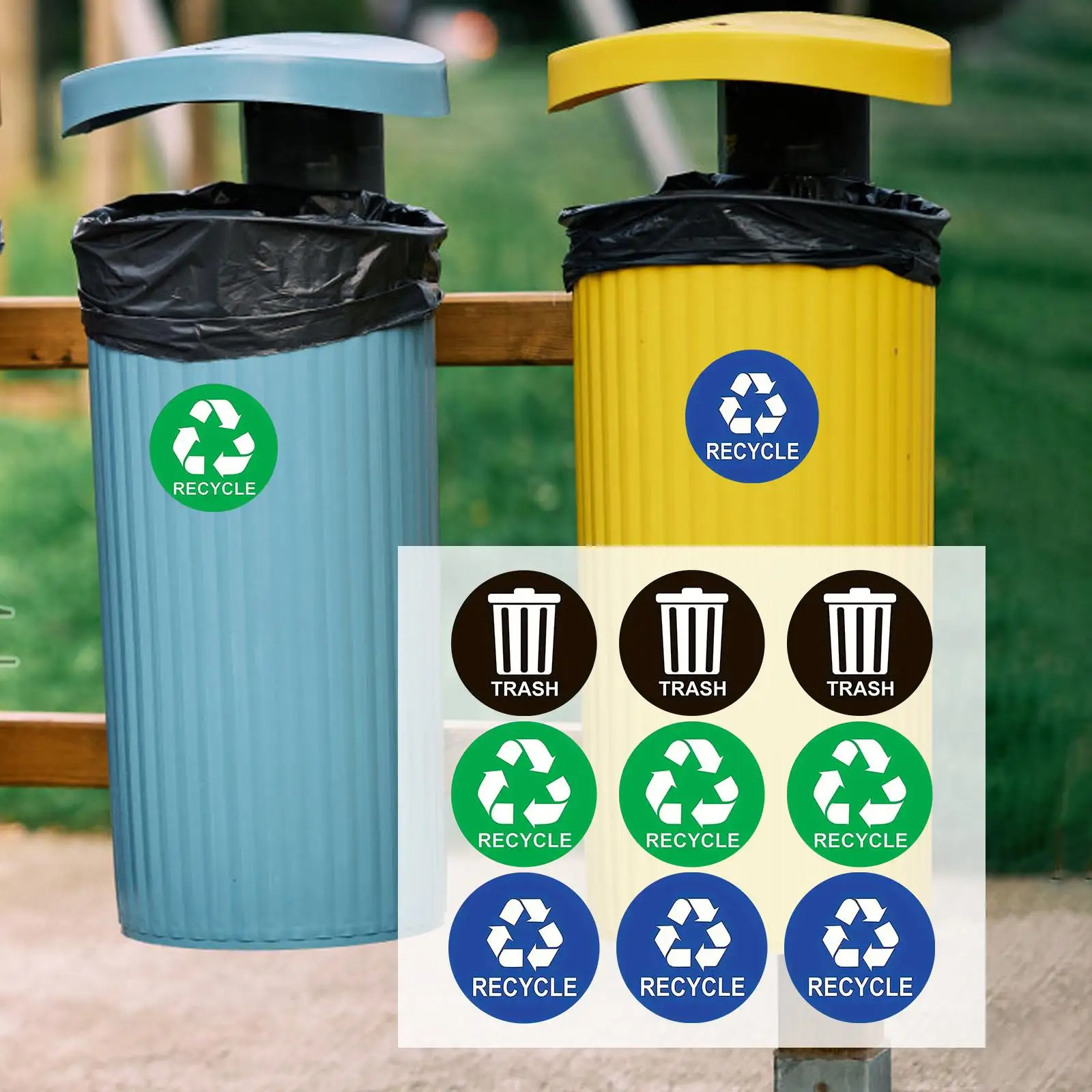 

9x Recycle Stickers for Trash Can Round Decals 5 x 5 Inches Recycling Trash Bin Stickers for Garbage Yard Waste Home