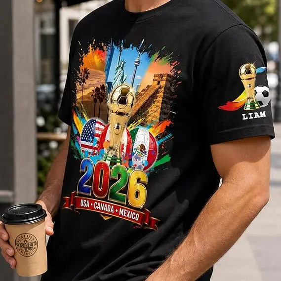 Personalisiertes Fußballtrikot mit Namen, USA Kanada Mexiko 2026 Spieltag-T-Shirt - Sommermode für Fußballfans, Individuelle Trophäe – Detail 5
