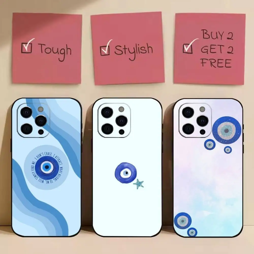 

Y2K L-Lucky Eye Blue Evil Eye Phone Case For iPhone 17,16,15,14,13,12,11 Plus,Pro Max,Soft Silicone Black Cover