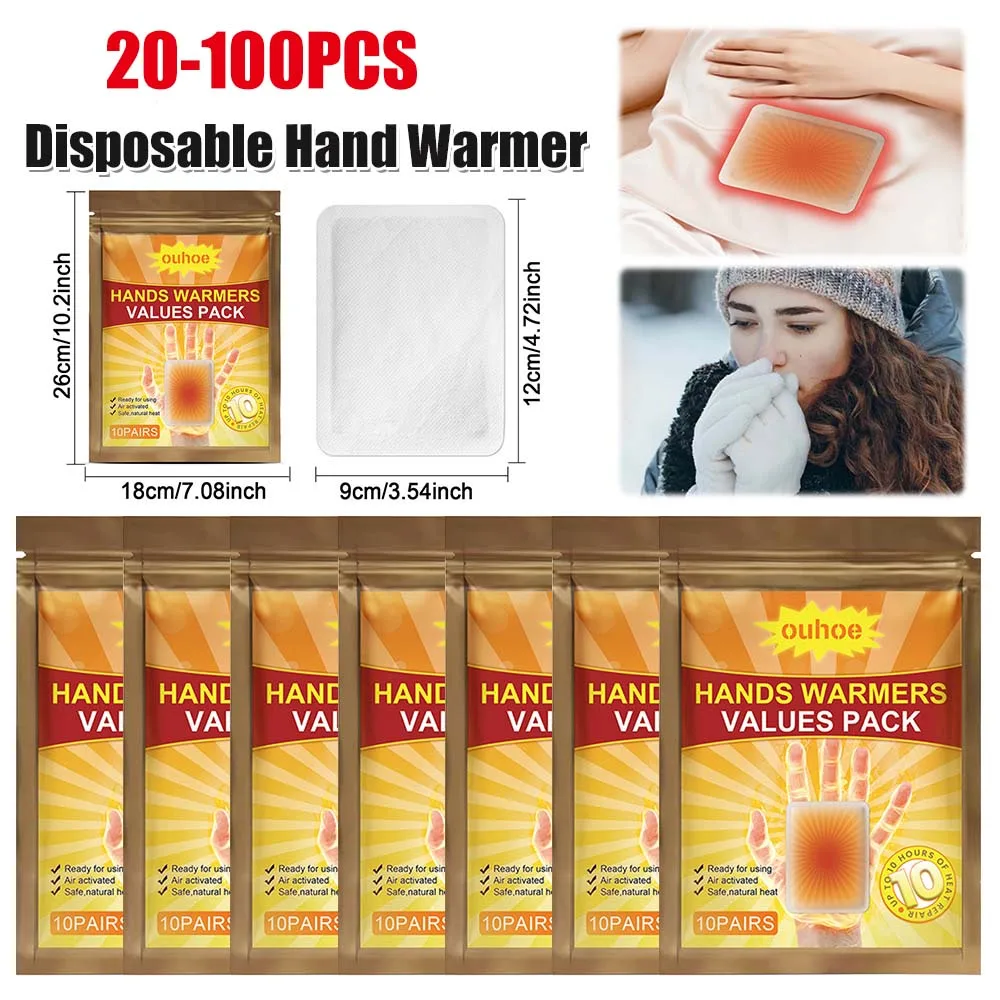 

20-100PCS Winter Hand Body Warmer Self-Adhesive Hand Heating Pad Long Lasting Winter Warm Paste Stick for Men Women