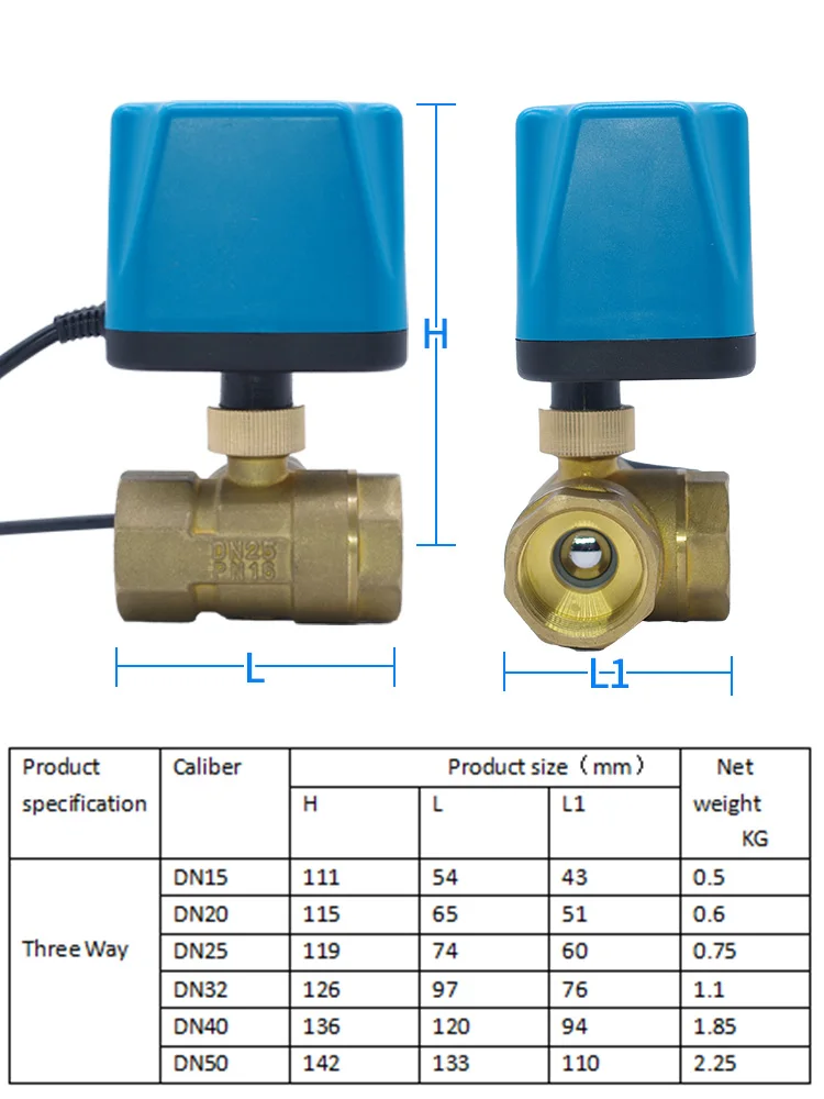 Electric three-way ball valve three-wire two-control waterproof and moisture-proof brass large torque valve Solar wire water val