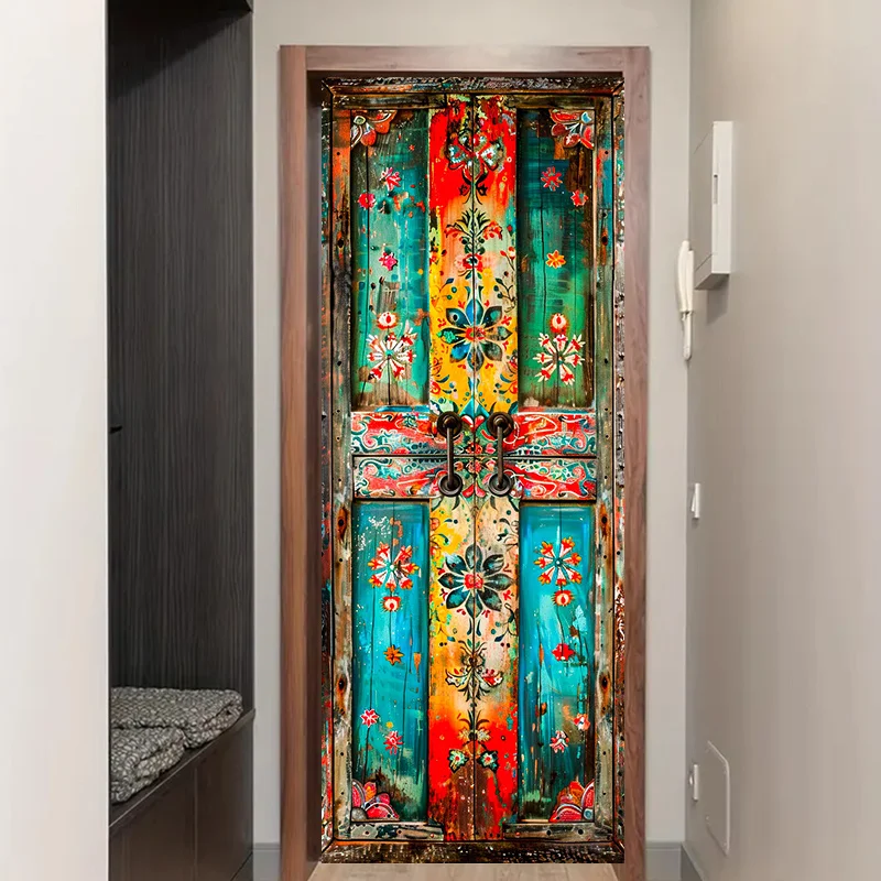 1 pair of retro floral door decorations, self-adhesive Bohemian style door stickers, suitable for decorating living rooms, bedro
