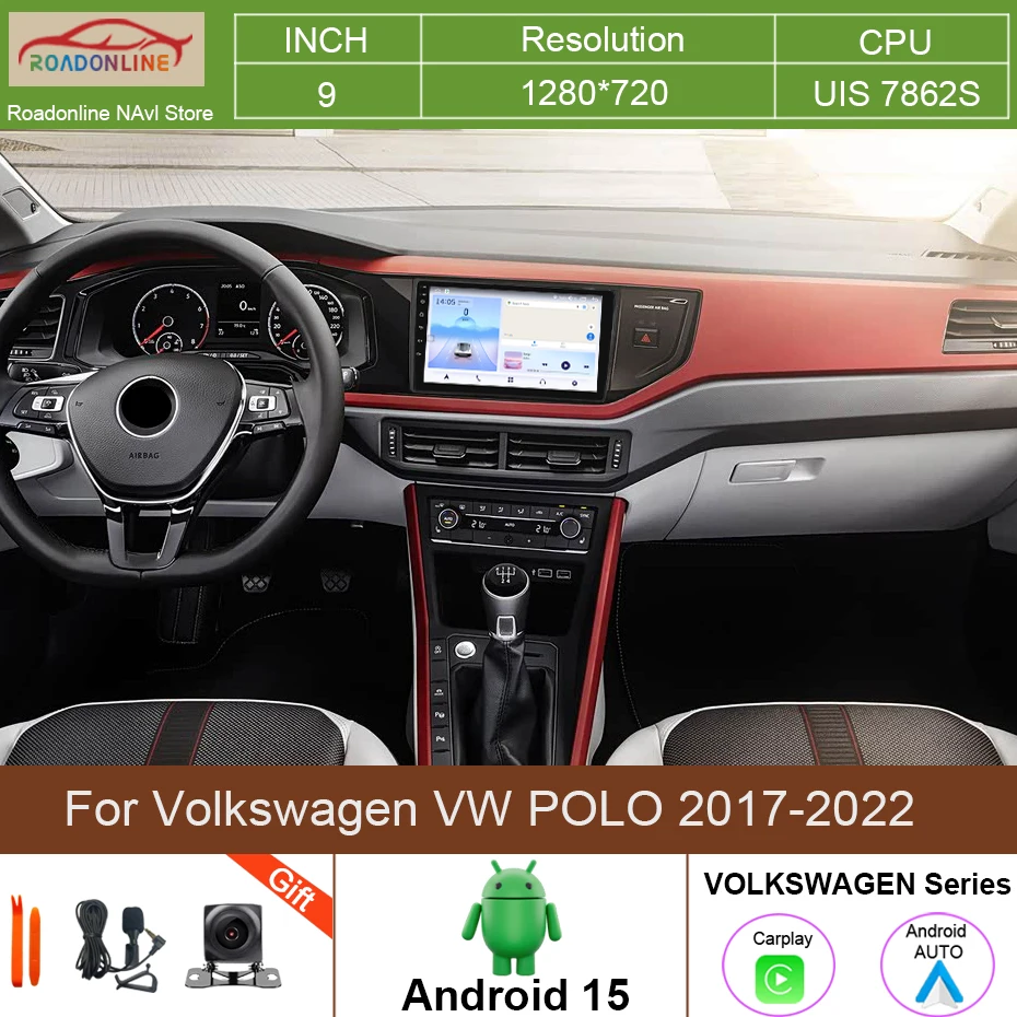 

9INCH Android 15 Carplay Car Radio For Volkswagen VW POLO 2017-2022 GPS Multimedia Player Stereo Video WIFI+4G DSP BT