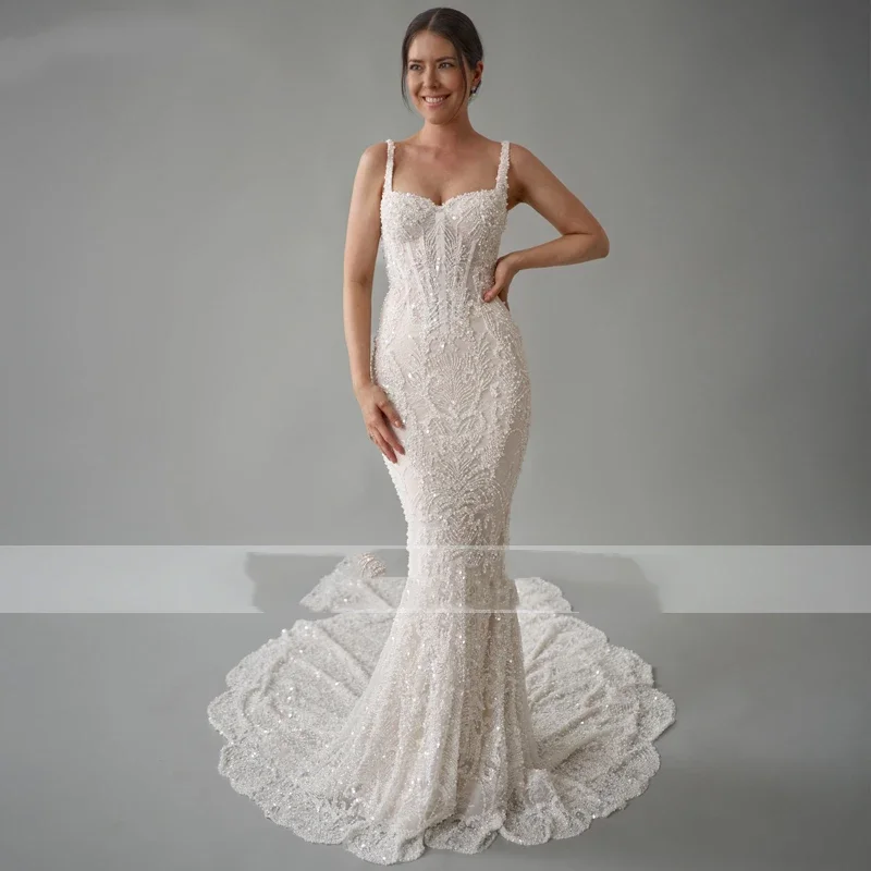 

Flavinke, очаровательное сексуальное свадебное платье русалки с вышивкой, кружевное свадебное платье на тонких бретельках, труба, 2025