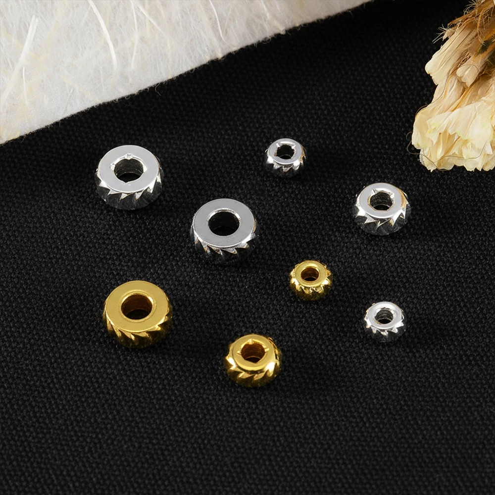 10pcs 50pcs 100pcs Metal Bulk Beads 18K Gold Plated Brass Round Corrugated Spacer Beads For DIY Bracelet Necklace Jewelry Making