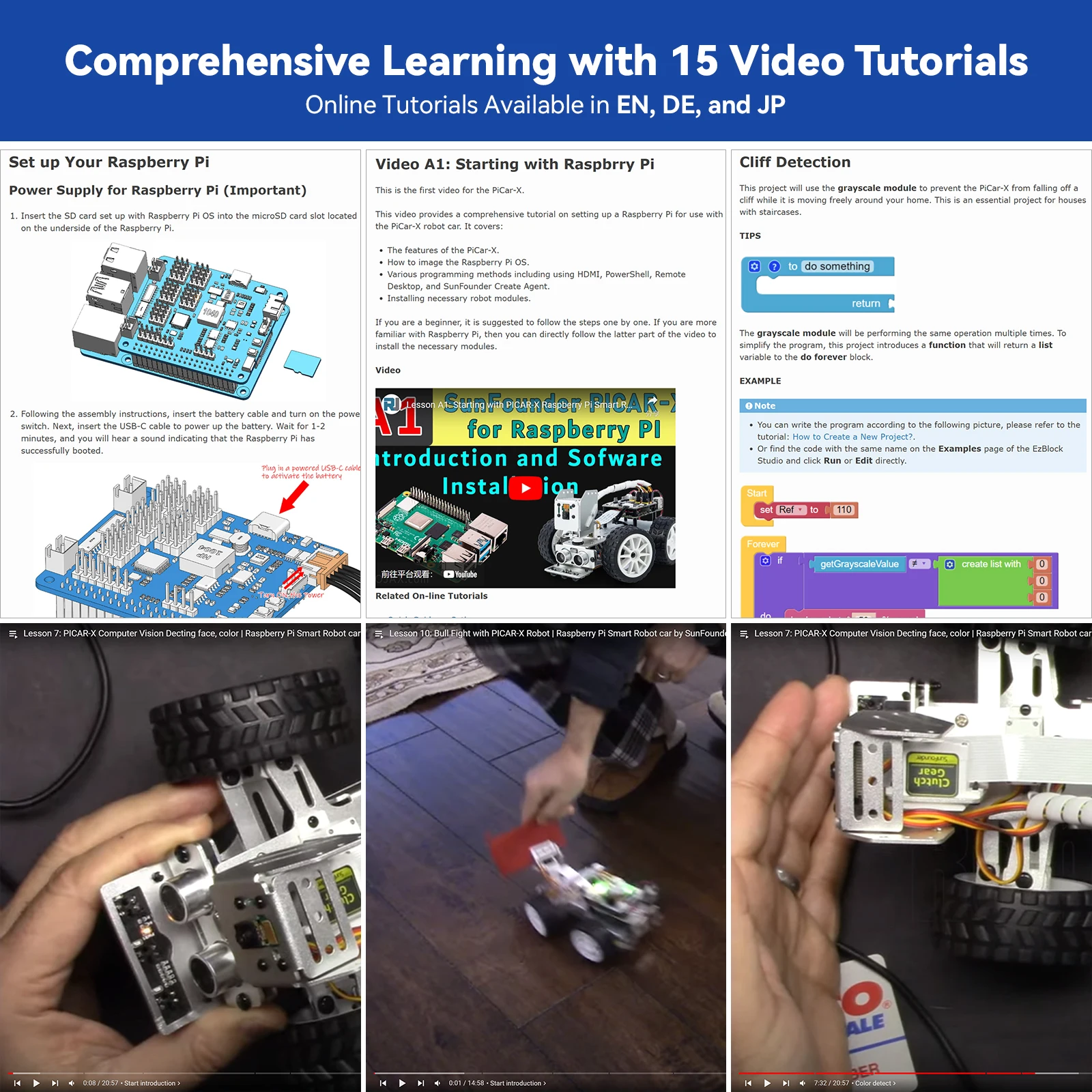 CC SunFounder Raspberry Pi Smart Video Robot Car Kit, Python/Blockly (Like Scratch),Rechargeable Batteries Included