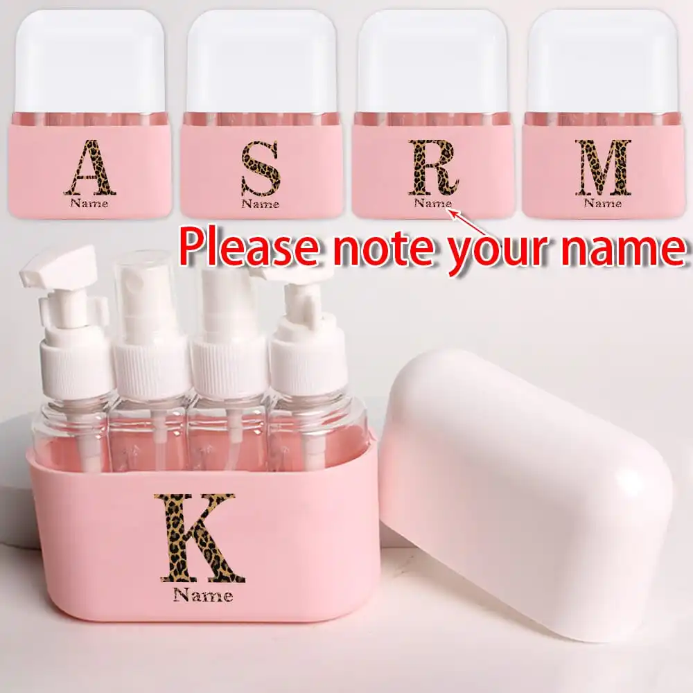 Custom Name 4 In 1 Travel Dispenser Cosmetics Lotion Gel Bottle Set with Storage Case Portable Dispensing Bottle Leopard Print
