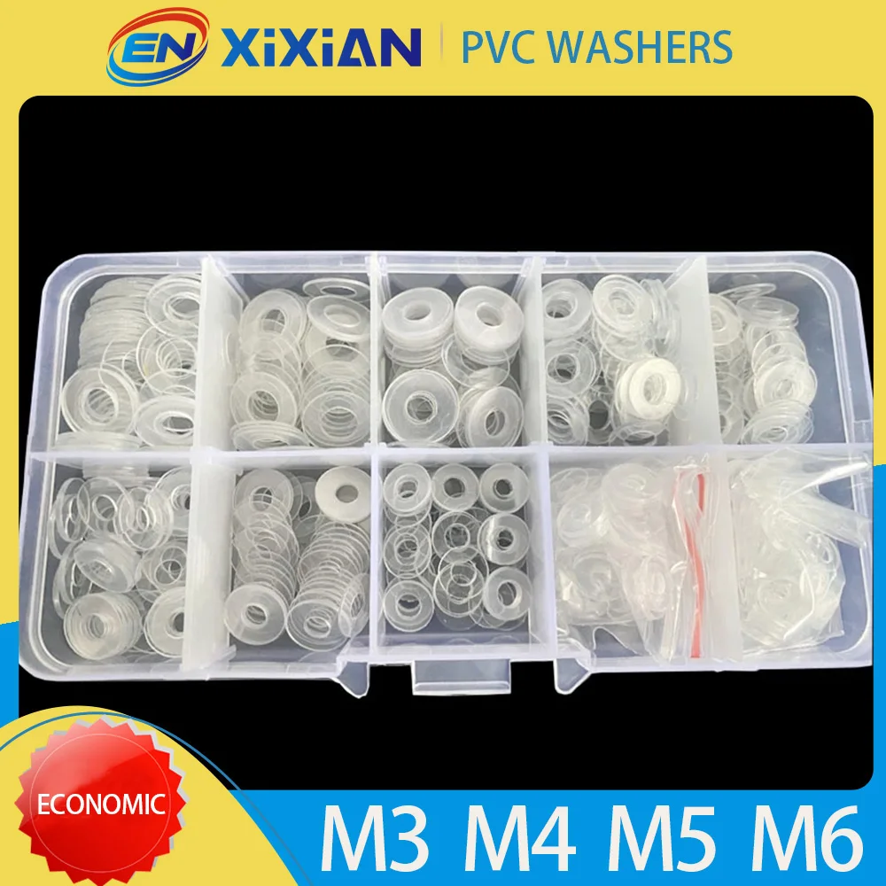 M2 M3 M4 M5 M6 M8 M10 M12 M14 M20 PVC Washers Set Hard Plastic Nylon Gasket Transparent Insulation Flat Paded Assortment Kit