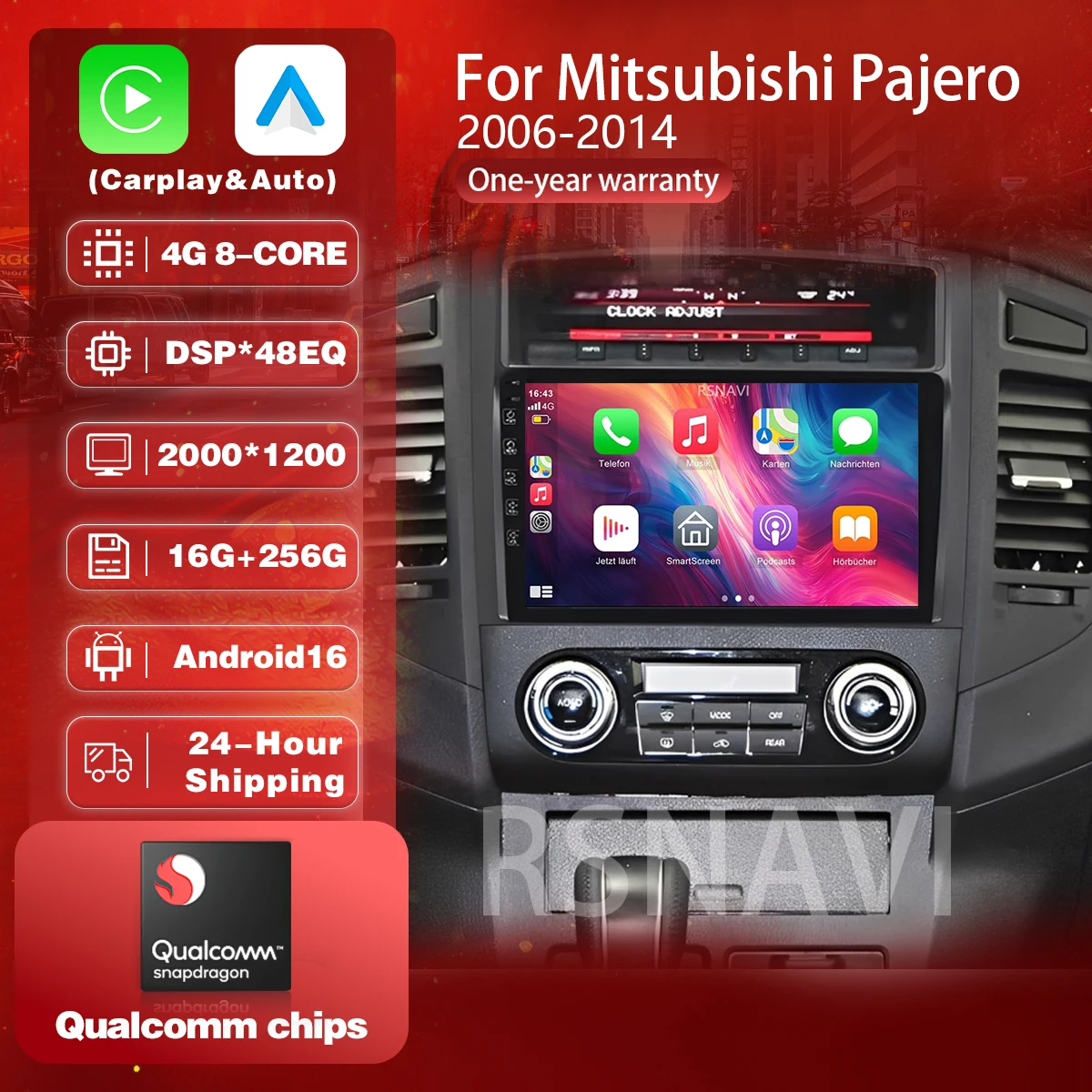 Android 16 For Mitsubishi Pajero 4 V80 V90 2006 - 2014 2K QLED Android Car Radio Multimedia Video Player Stereo Voice CarPlay 4G