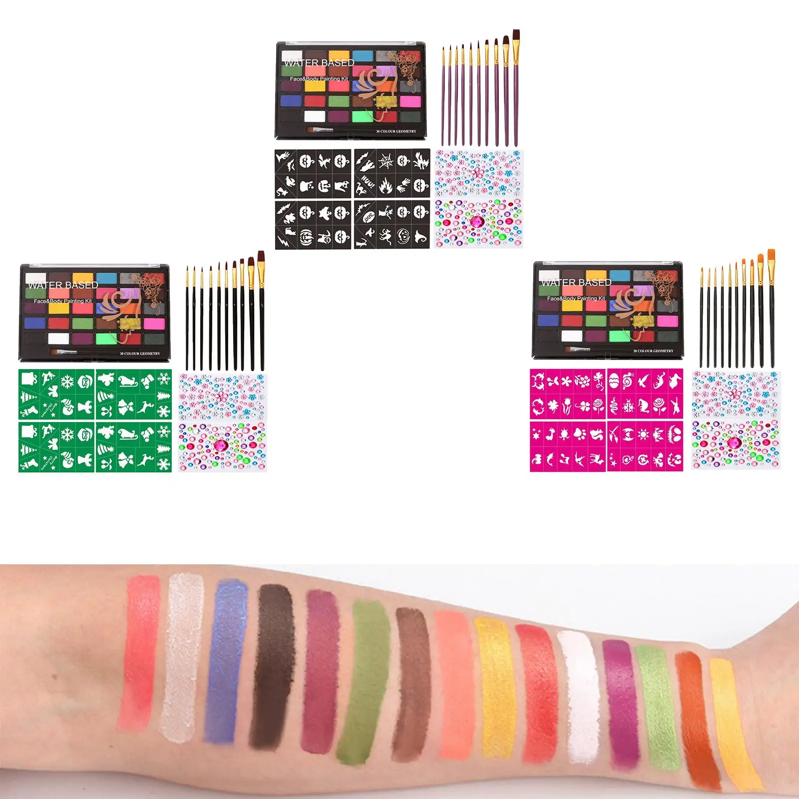 プロフェッショナルフェイスボディペイントキット 30色 敏感肌にも優しい速乾性フェイスペイントパレットセット ファンシーメイクアップコスプレ用