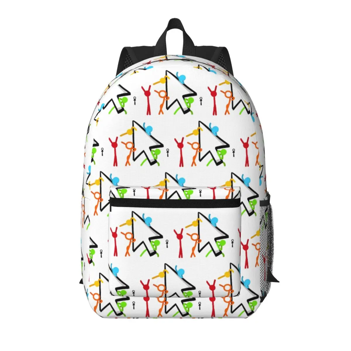 Alan Becker Five Stick Figures With Fire Mouse Pickaxe Student Backpack School Bag Hiking Travel Daypack Bookbag Shoulder Bags