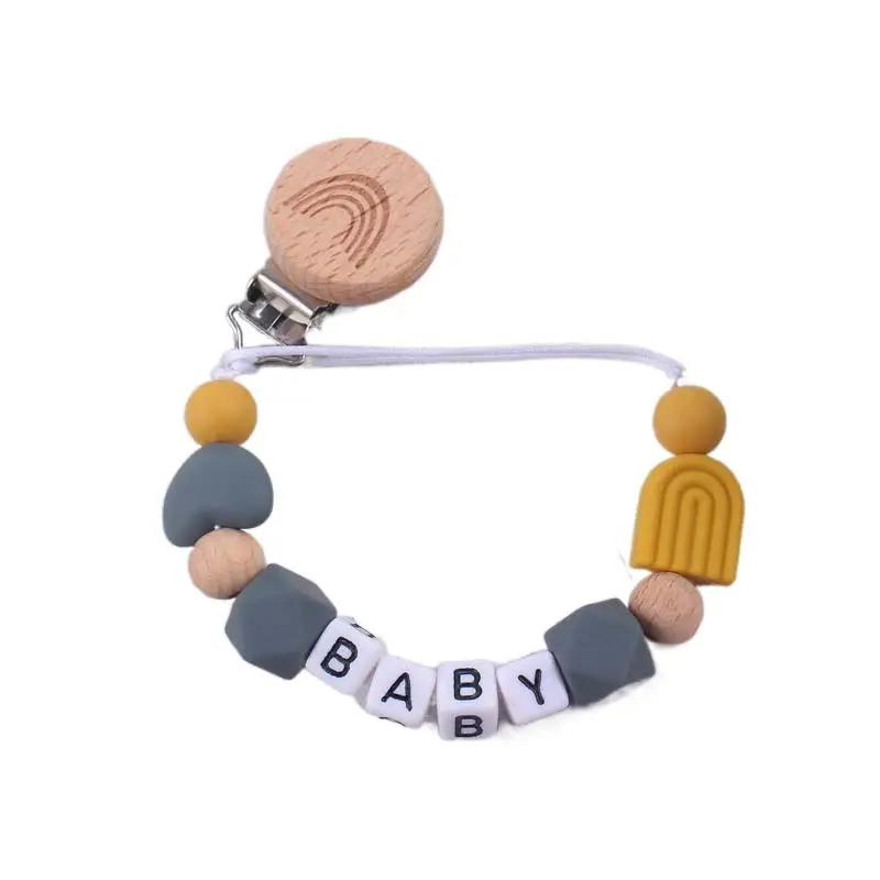 

Personalized Pacifier Clip Baby Customization Name Rainbow Silicone Dummy Anti-Drop Chain Teething Toys For Molar