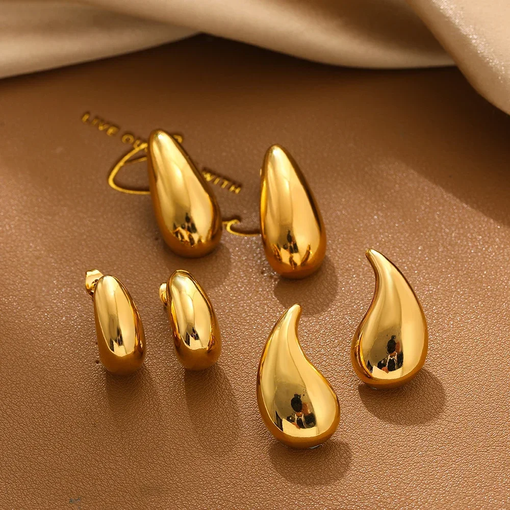 

Smooth Glossy Chunky Teardrop Stud Earrings for Women Vintage Gold Plated Waterdrop Earring Fashion Party Jewelry