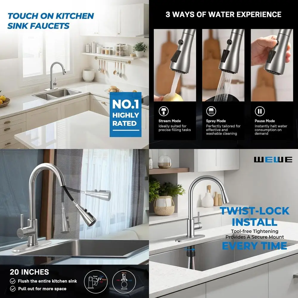 

Pull-Out High Arc Nickel Faucet with Sprayer for Stainless Steel Sinks, Ideal for Laundry, RV, and Bar Use