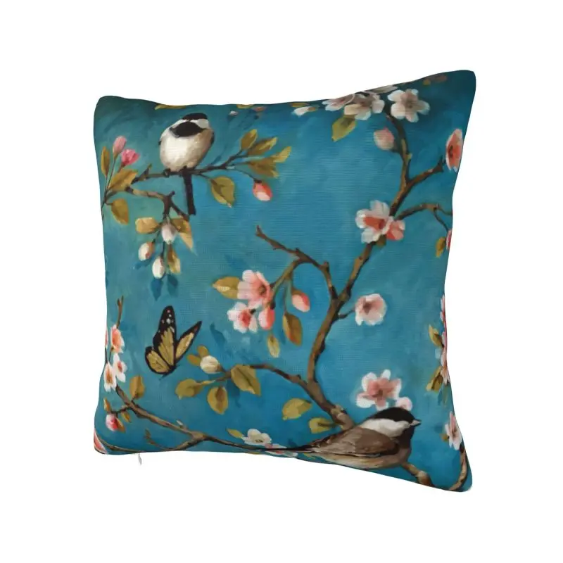 Birds Cherry Blossom Flowers Luxury Pillow Cover Home Decor Floral Sofa Cushion